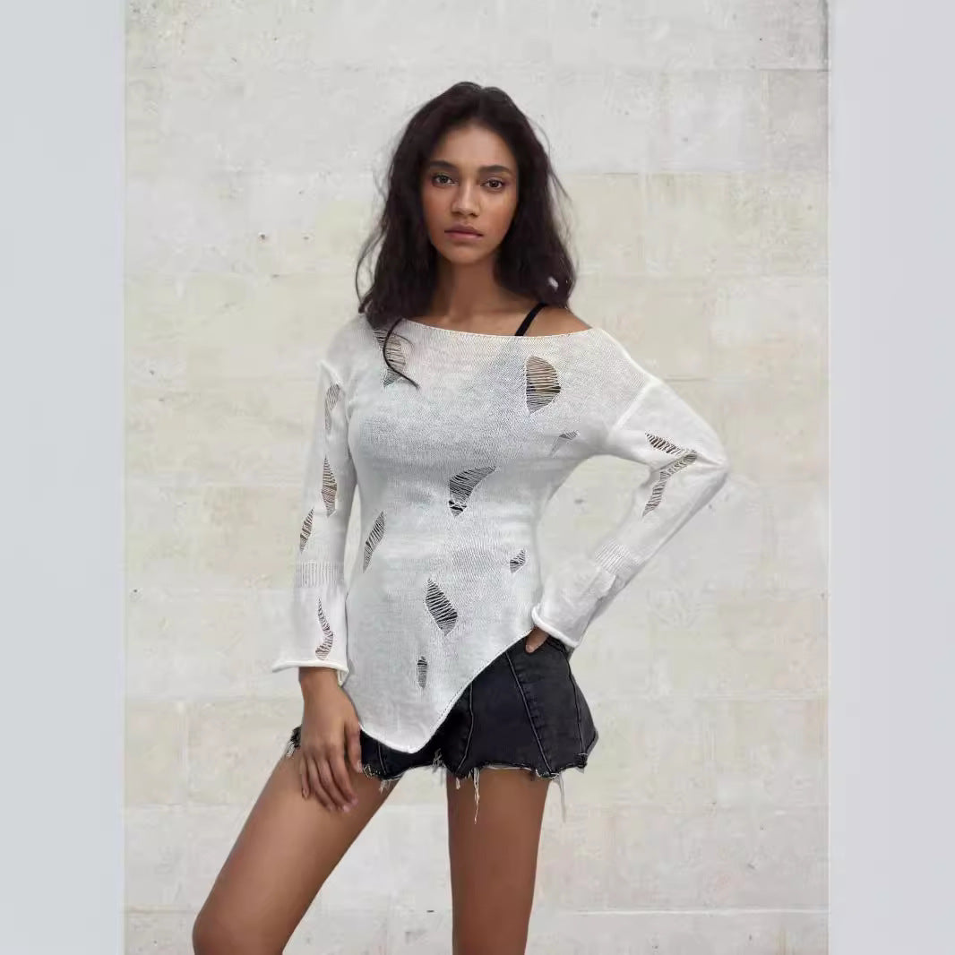 Pull en tricot féminin à motif ajouré discret et coupe décontractée Chic und Stil