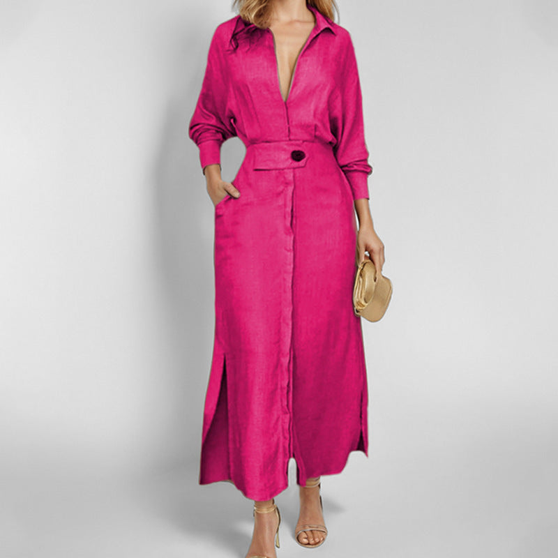 Robe chemise élégante pour femmes avec ceinture à la taille et fentes latérales Chic und Stil