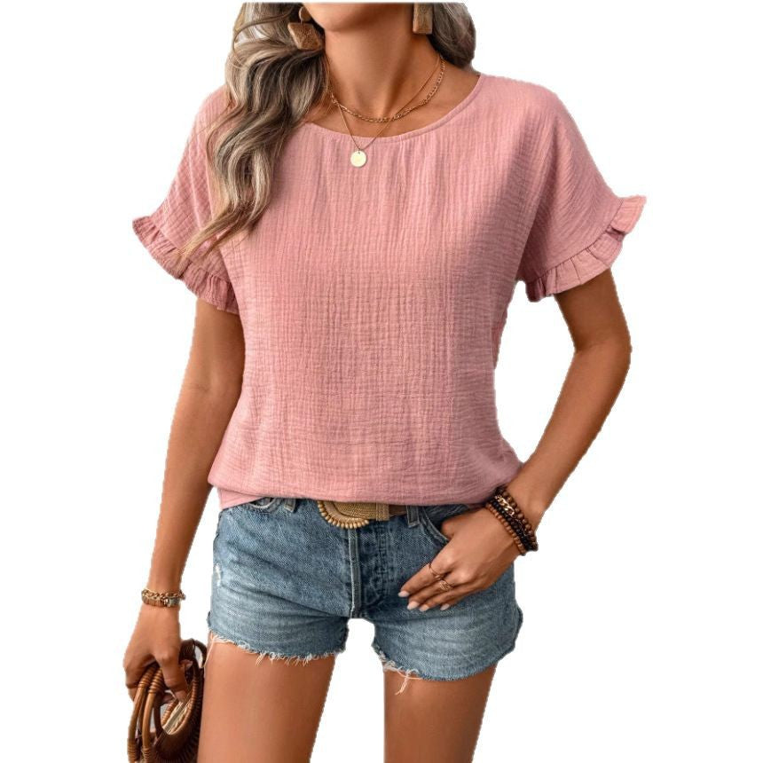 Blouse à manches courtes volants pour femmes avec dos en bouton Chic und Stil