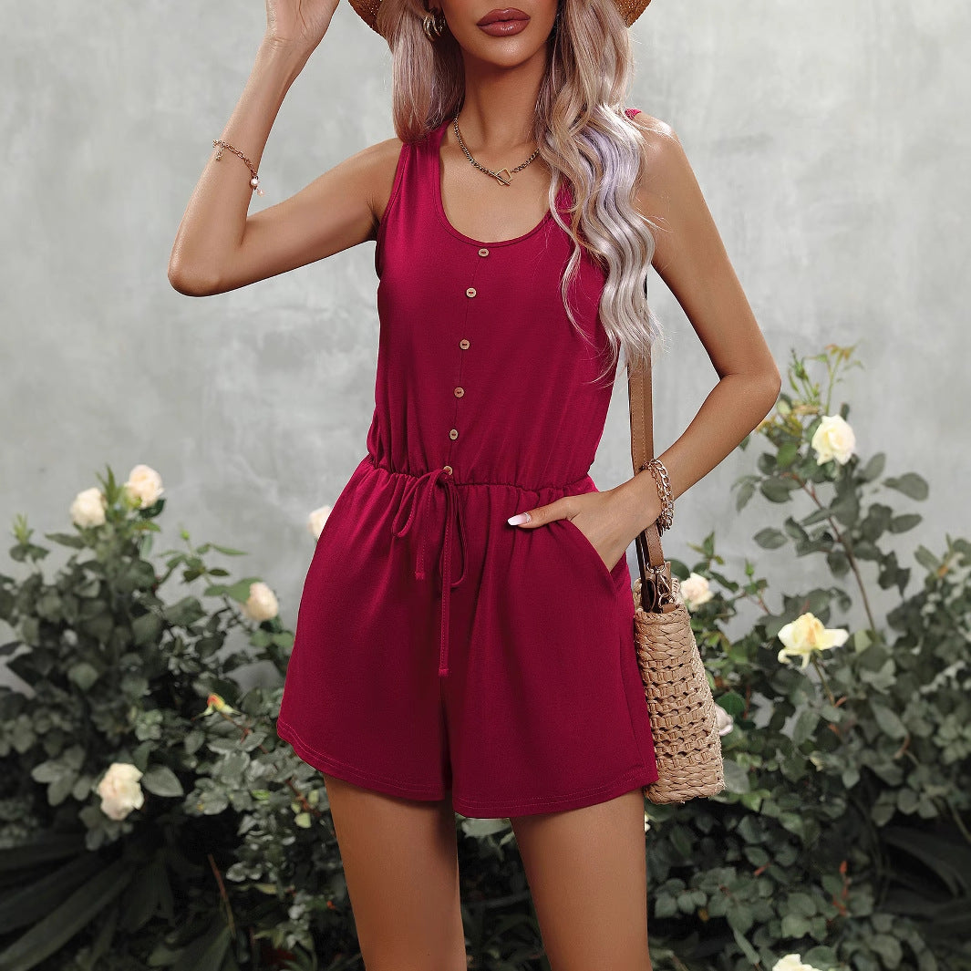 Combinaison femme avec patte de boutonnage et ceinture taille ajustable Chic und Stil