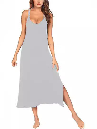 Robe maxi aérienne pour femmes avec des bretelles spaghetti fines et des fentes latérales Chic und Stil
