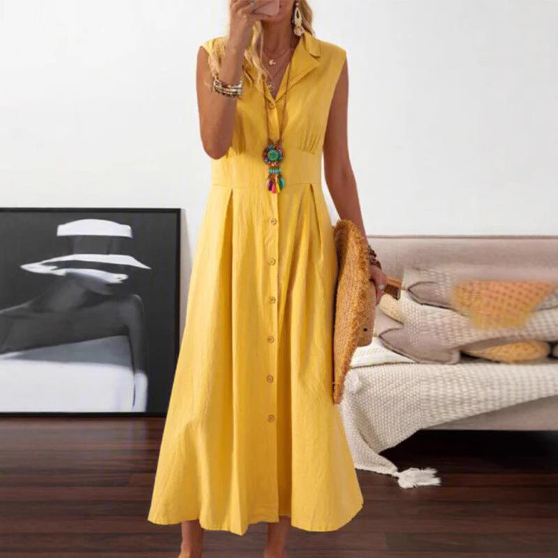 Robe maxi d'été pour dames avec patte de boutonnage et design sans manches Chic und Stil