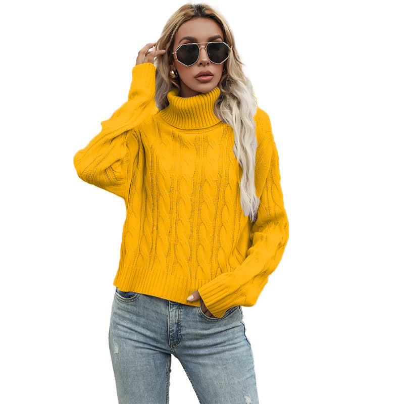 Pull en grosse maille pour femmes avec col roulé haut et motif torsadé marqué Chic und Stil