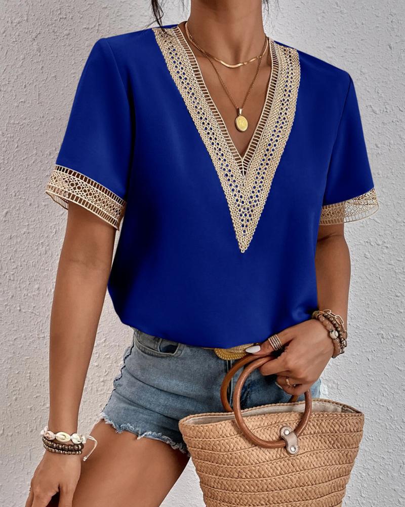 Blouse Chic und Stil élégante à col en V avec dentelle pour femmes