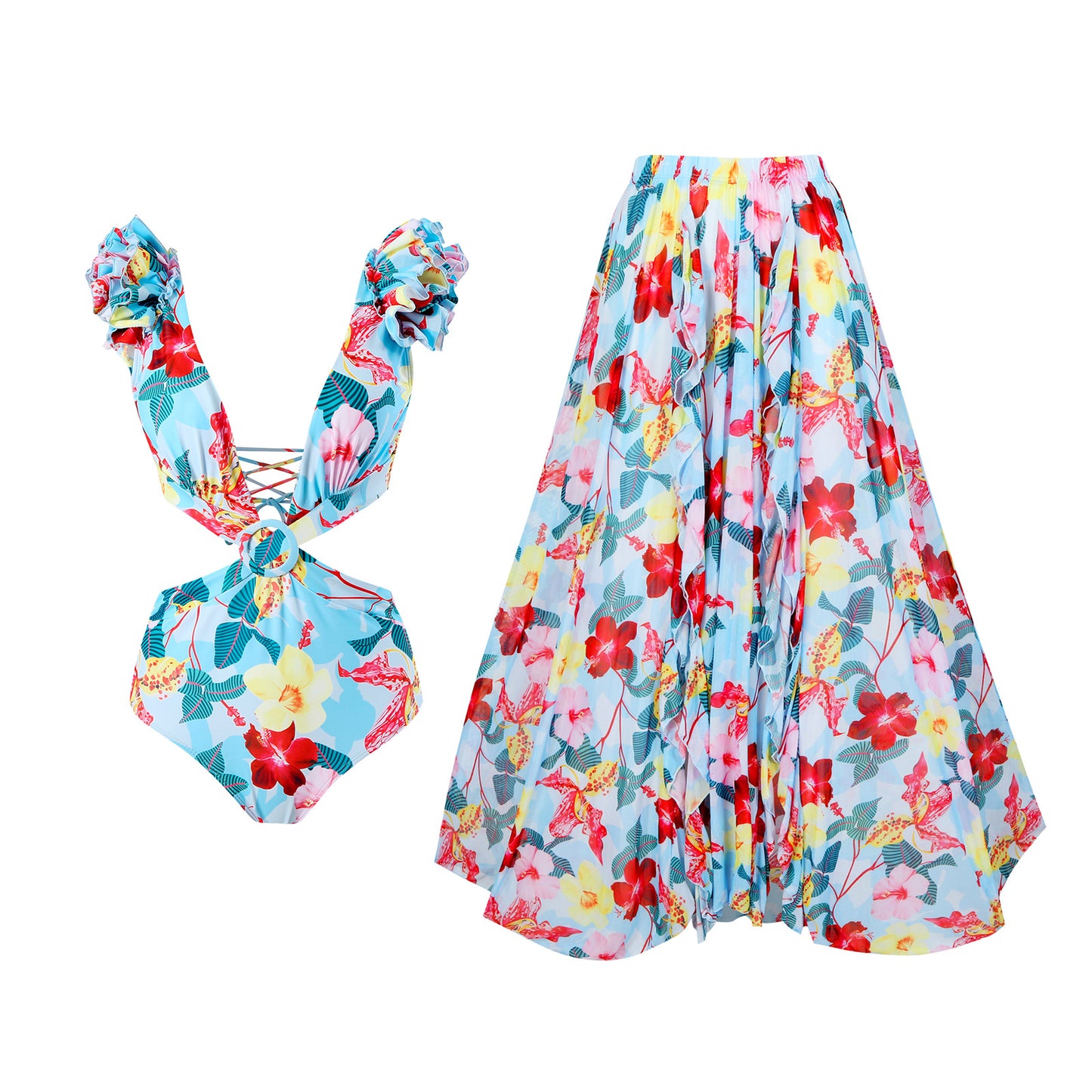 Maillot de bain femme avec détails en volants et jupe imprimée Chic und Stil