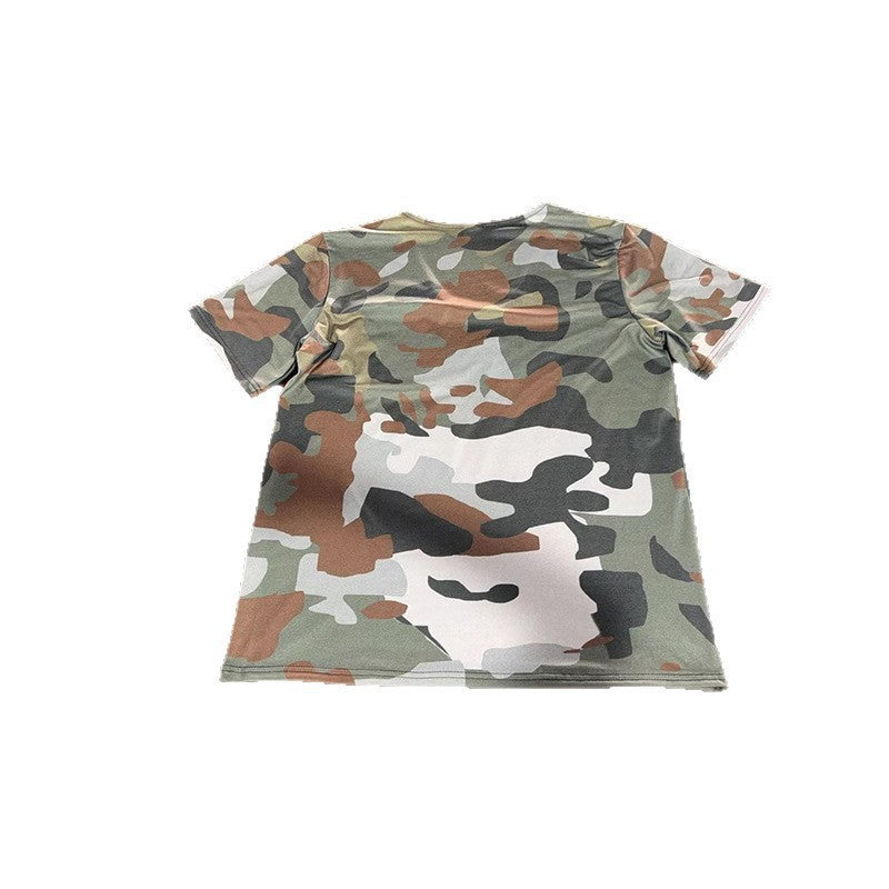 T-shirt à col V pour homme avec poche sur la poitrine et motif camouflage Chic und Stil