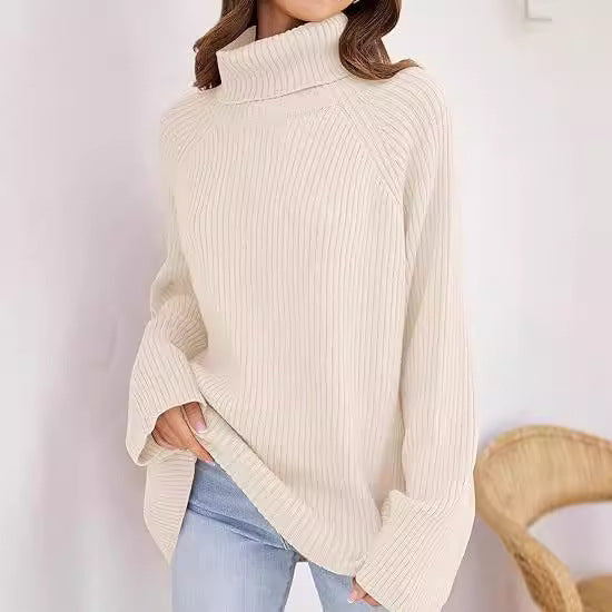 Dames pull en cachemire à maille fine avec col haut et coupe ample Chic und Stil