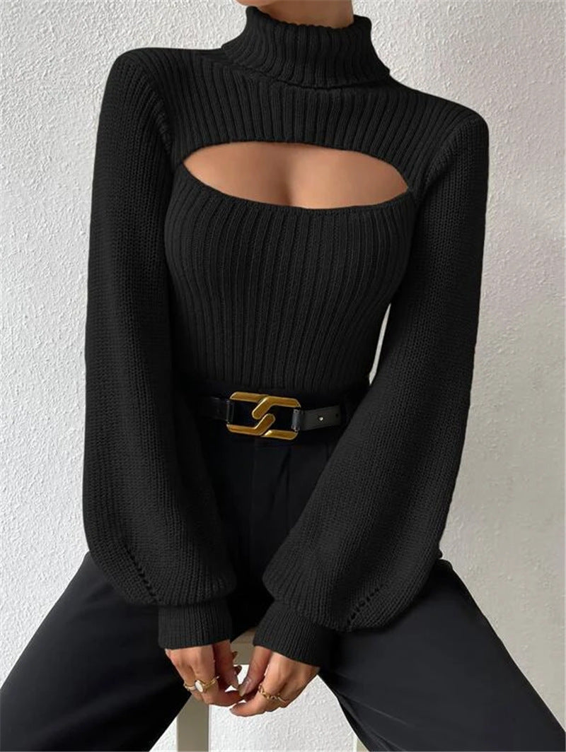 Pull-over en tricot pour femmes avec découpe tendance et col montant Chic und Stil
