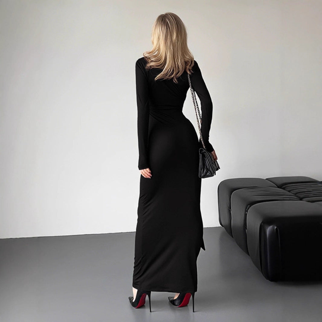 Robe maxi élégante pour femmes avec décolleté en V profond et fente latérale Chic und Stil