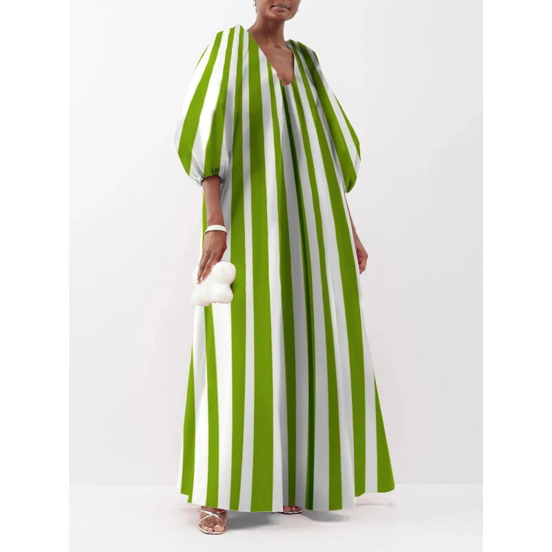 Robe maxi rayée pour femmes avec manches bouffantes Chic und Stil