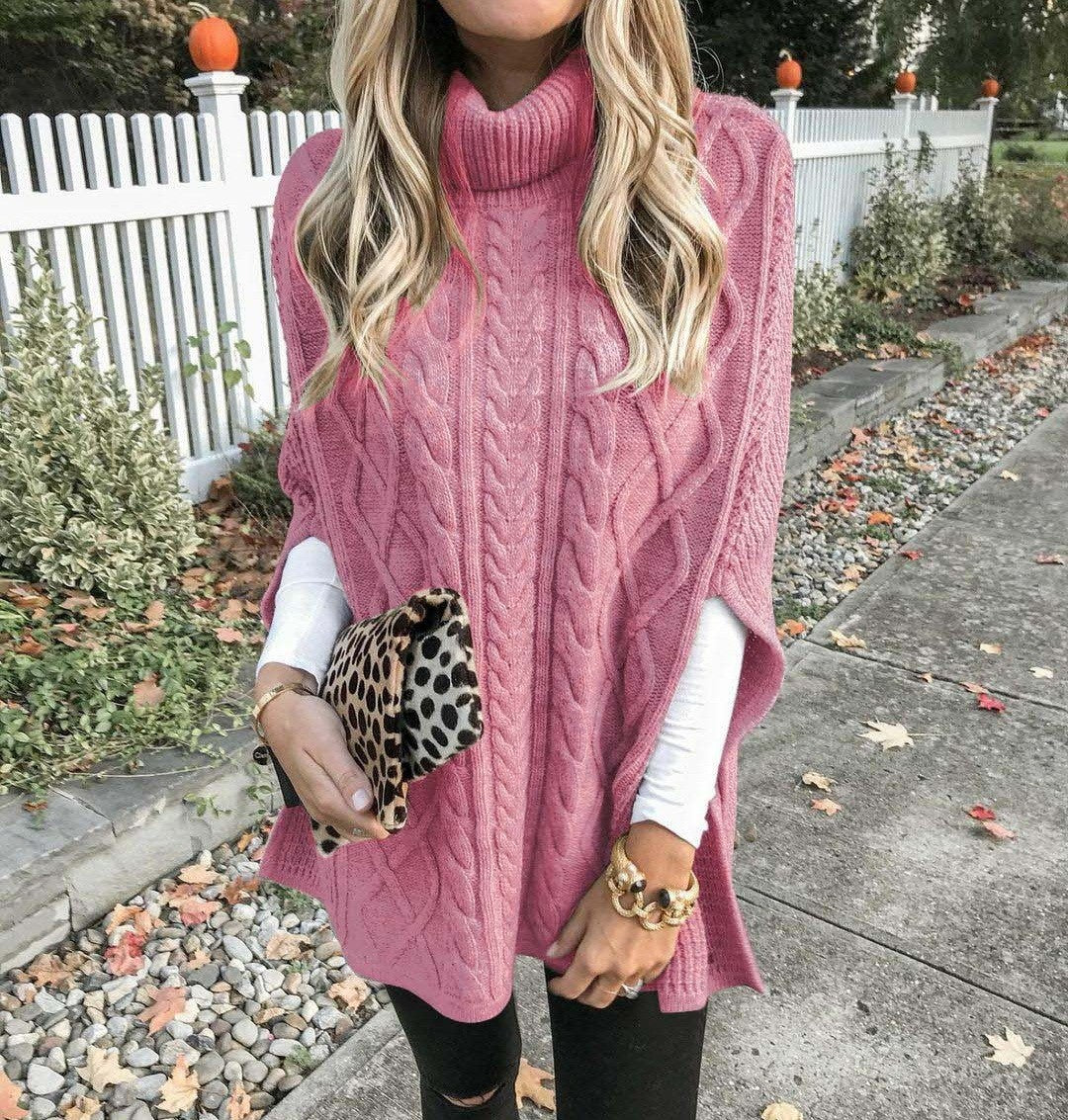 Poncho en peluche pour femmes avec col haut et motif en torsades Chic und Stil