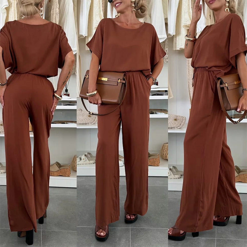 Dames combinaison décontractée à jambe large et tirage à la taille Chic und Stil