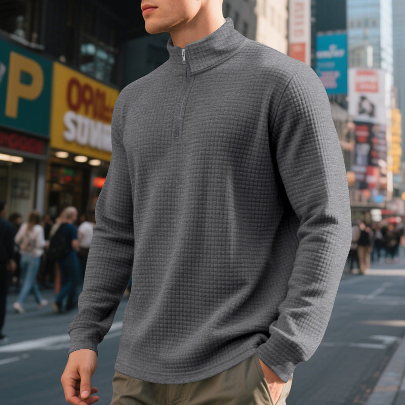 Pull pour hommes en polaire avec col montant, fermeture éclair et design structuré Chic und Stil