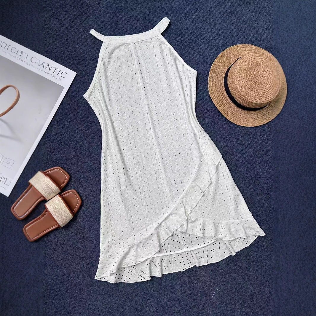 Robe de plage d'été pour femmes avec ourlet à volants et motif en trou respirant Chic und Stil
