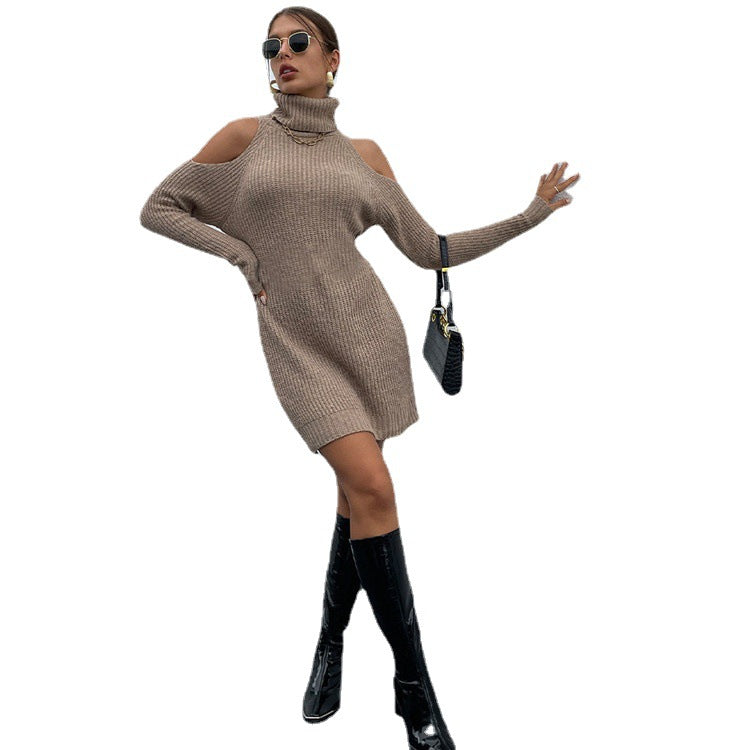 Robe en tricot pour femmes avec col roulé et design sans épaules Chic und Still