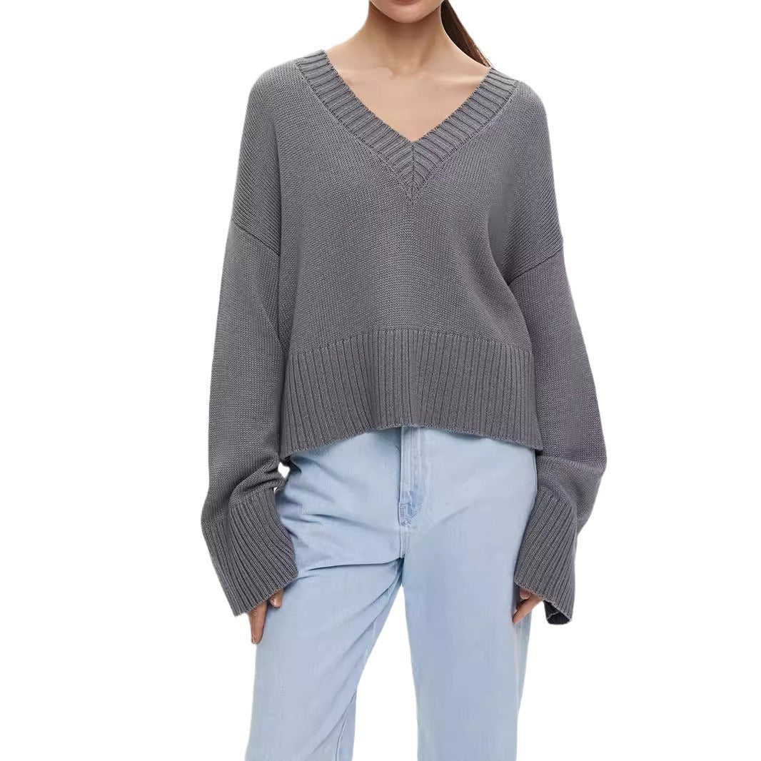 Pull en maille pour femmes avec décolleté en V profond et coupe décontractée Chic und Stil