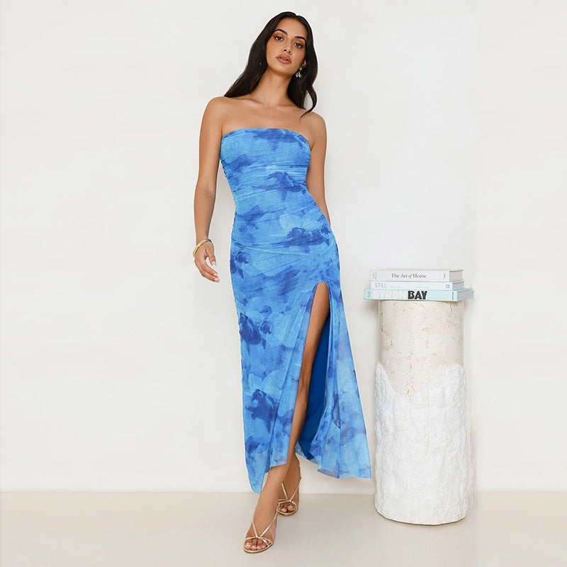 Robe maxi sans bretelles pour femmes avec fente haute Chic und Stil