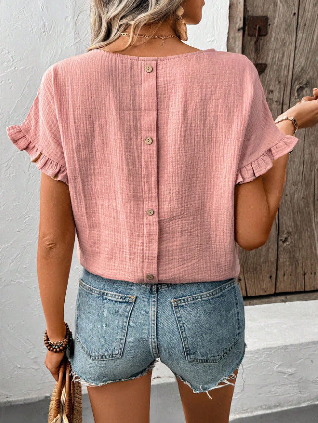 Blouse à manches courtes volants pour femmes avec dos en bouton Chic und Stil