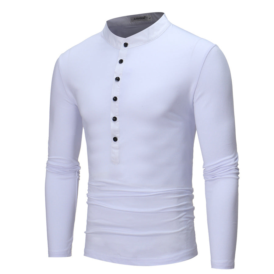 Chemise à manches longues pour homme avec col montant tendance et détail de bouton Chic und Stil