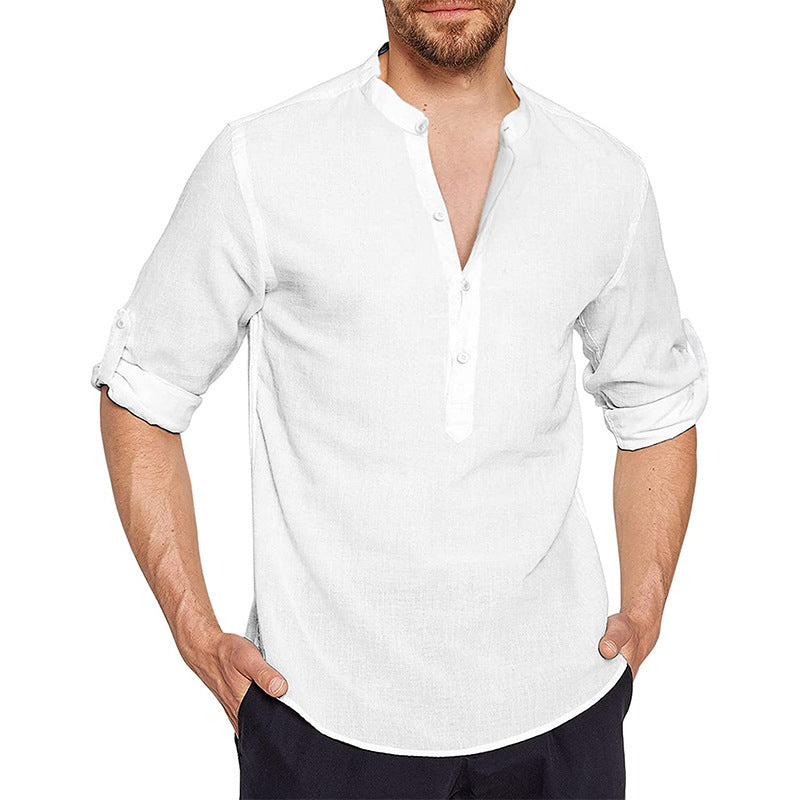 Chemise en lin pour hommes avec col montant moderne et patte de boutonnage classique Chic und Stil