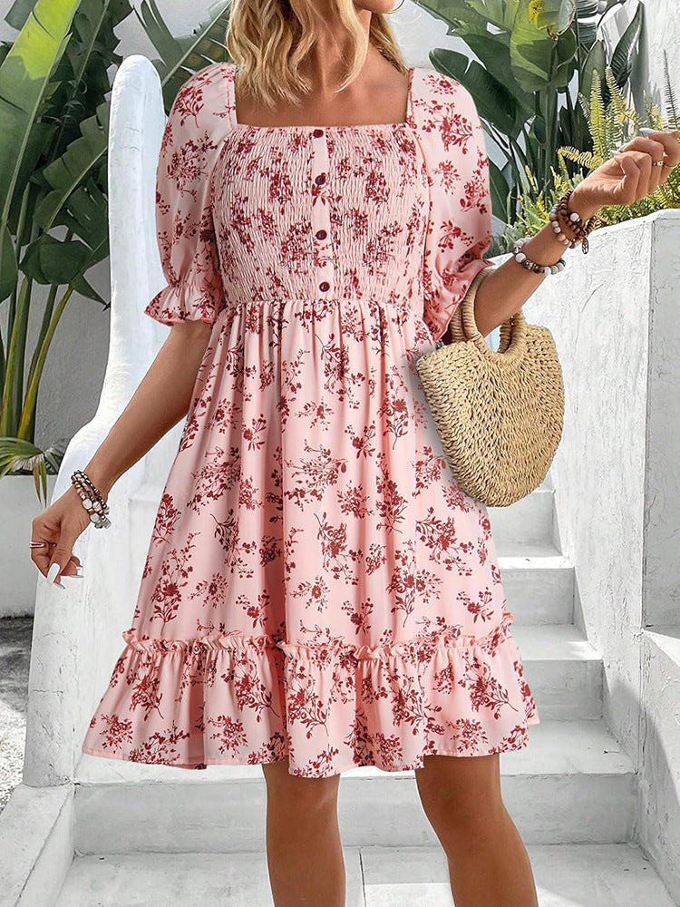 Robe d'été romantique pour dames avec des manches bouffantes et des volants Chic und Stil