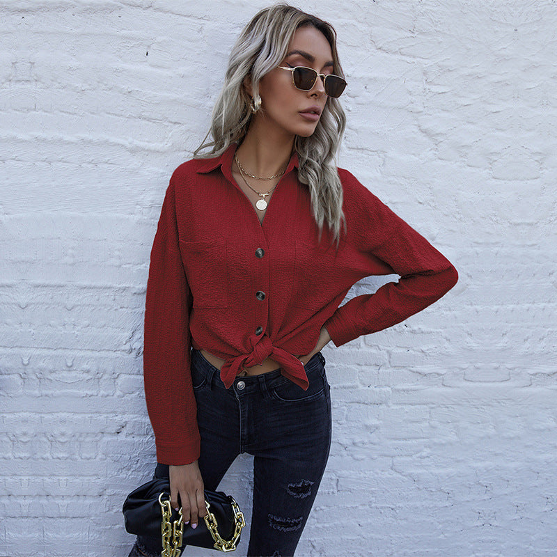 Blouse décontractée pour femmes avec design frontal à boutons et fermeture à nœud Chic und Stil