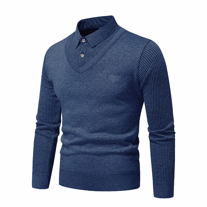 Pull en maille élégant pour homme avec décolleté en V et manches structurées Chic und Stil