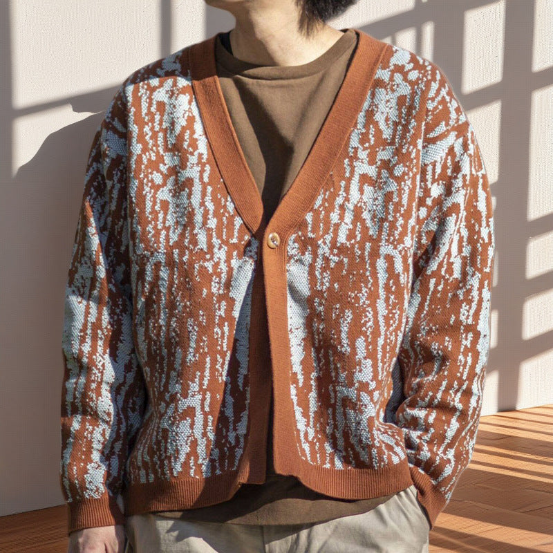 Cardigan en maille tendance pour hommes avec un motif stylé et un col en V Chic und Stil