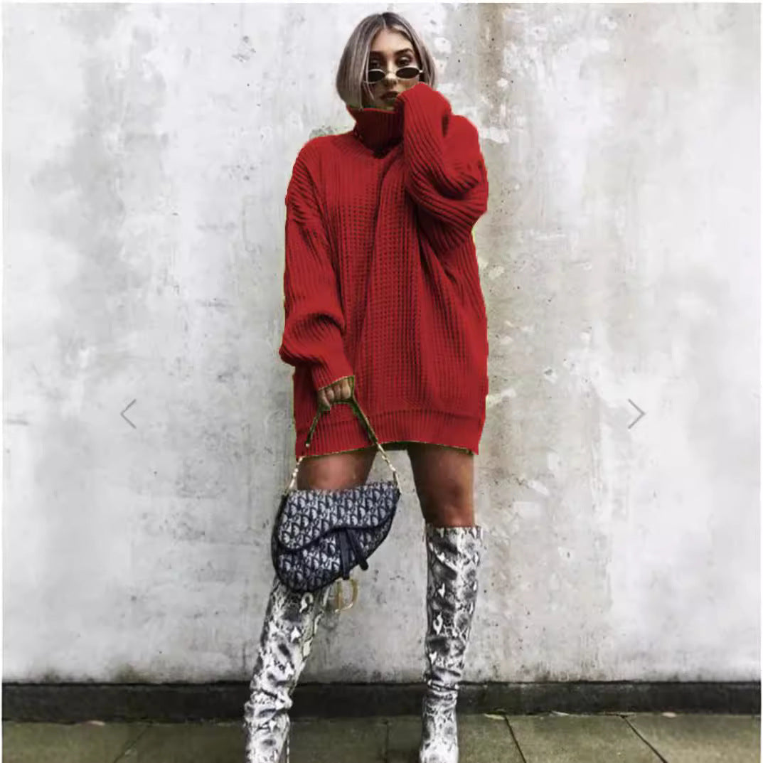 Dames Grand pull en tricot avec col haut et coupe angulaire Chic und Stil
