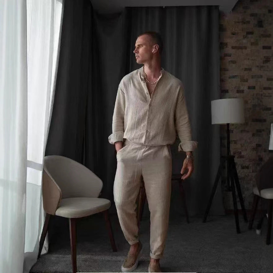 Chemise à manches longues élégante pour hommes avec tissu structuré et patte de boutonnage Chic und Stil