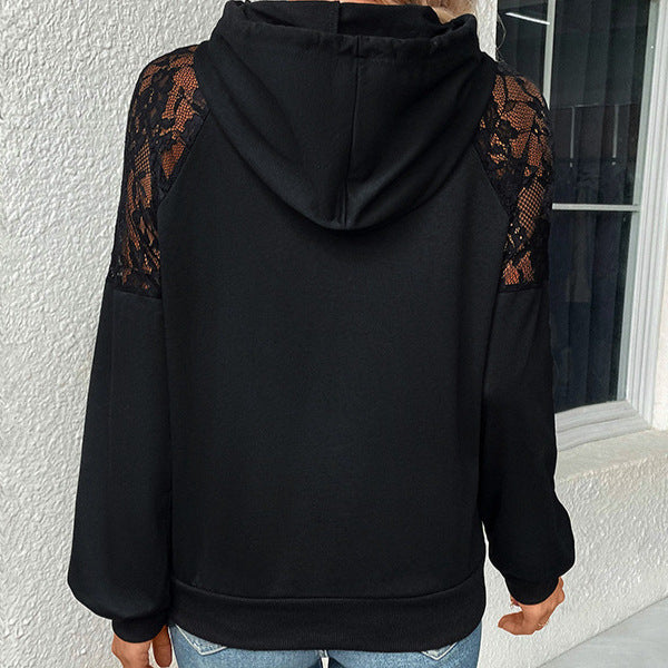 Sweat-shirt à capuche pour femmes avec des manches en dentelle élégantes et une coupe décontractée Chic und Stil