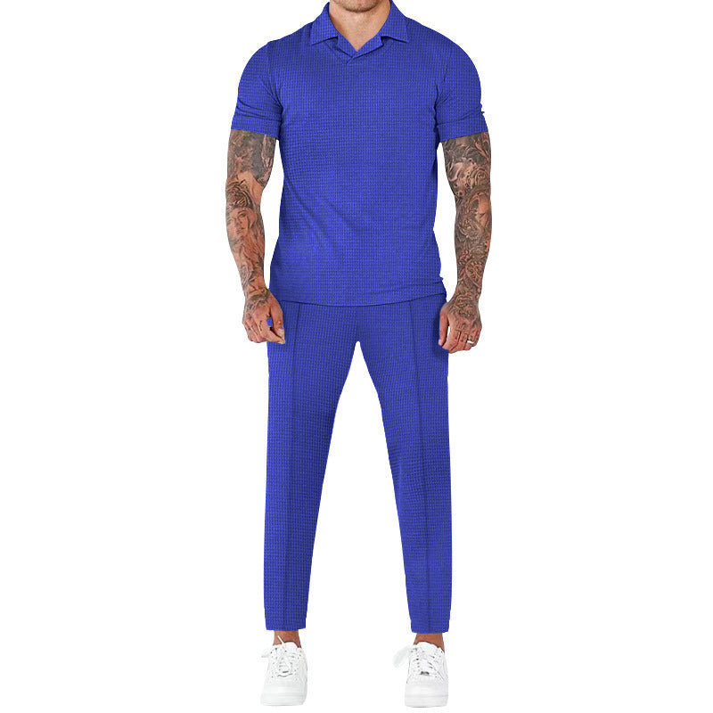 Hommes moderne ensemble à manches courtes en tissu structuré Chic und Stil
