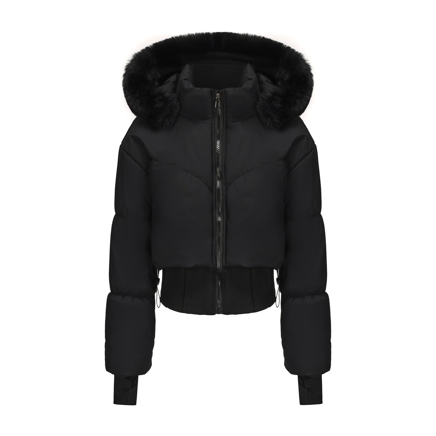 Cropped down jacket for women with removable hood and faux fur trim Chic und Stil