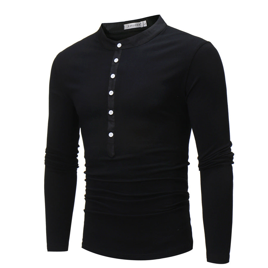 Chemise à manches longues pour homme avec col montant tendance et détail de bouton Chic und Stil