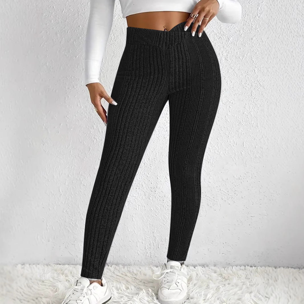 Leggings en tricot pour femmes avec taille haute et fines rayures verticales Chic und Stil