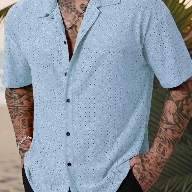 Chemise à manches courtes pour hommes avec broderie délicate en dentelle Chic und Stil