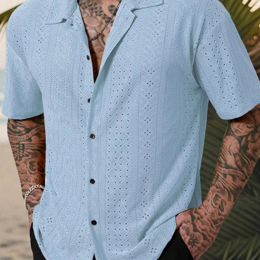 Chemise à manches courtes pour hommes avec broderie délicate en dentelle Chic und Stil