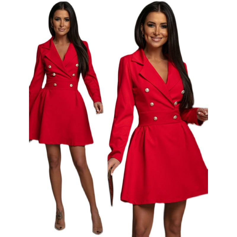 Robe blazer pour femmes avec double rangée de boutons et jupe élégante Chic und Stil