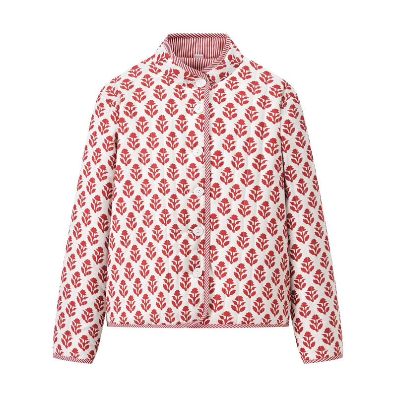 Dames doudoune avec motifs floraux et col élégant Chic und Stil