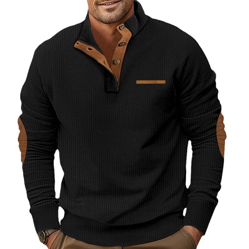 Hommes élégant pull à manches longues avec une texture structurée et patte de boutonnage Chic und Stil