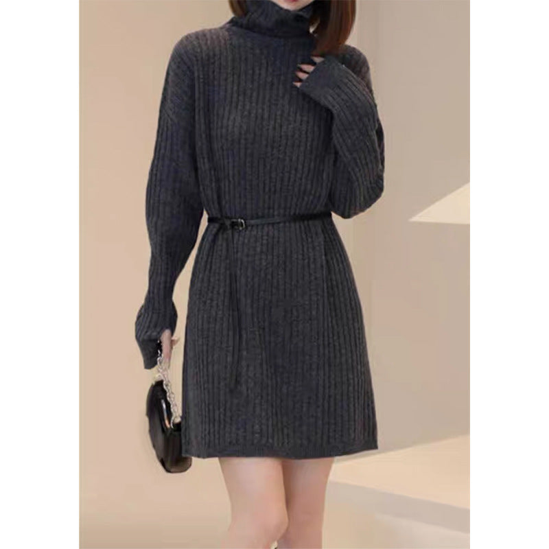 Robe tricot côtelé à col roulé pour femmes avec ceinture auto-stable Chic und Stil