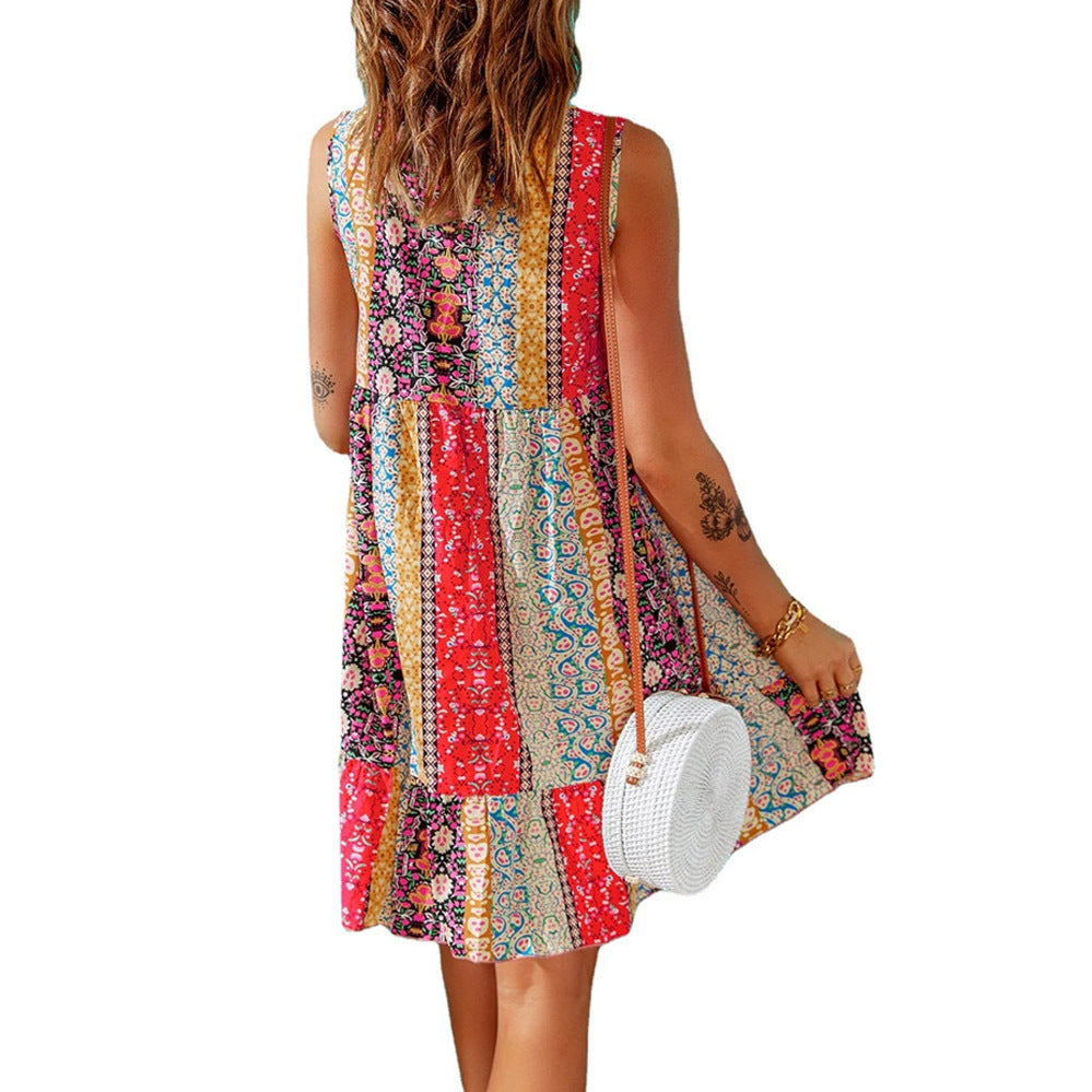 Dames Bohème Imprimé Floral A-Ligne Robe Chemise Chic und Stil