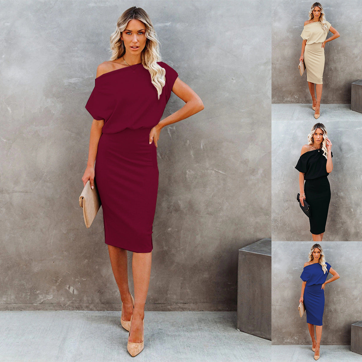 Robe midi off-shoulder pour femmes avec coupe bodycon Chic und Stil