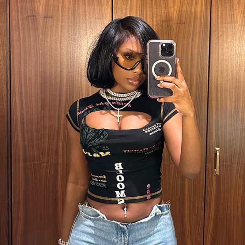 T-shirt cropped à imprimé graphique Chic und Stil pour femmes