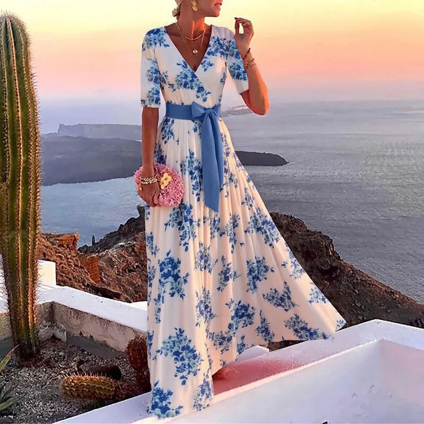 Robe maxi à enroulement floral pour dames Chic und Stil