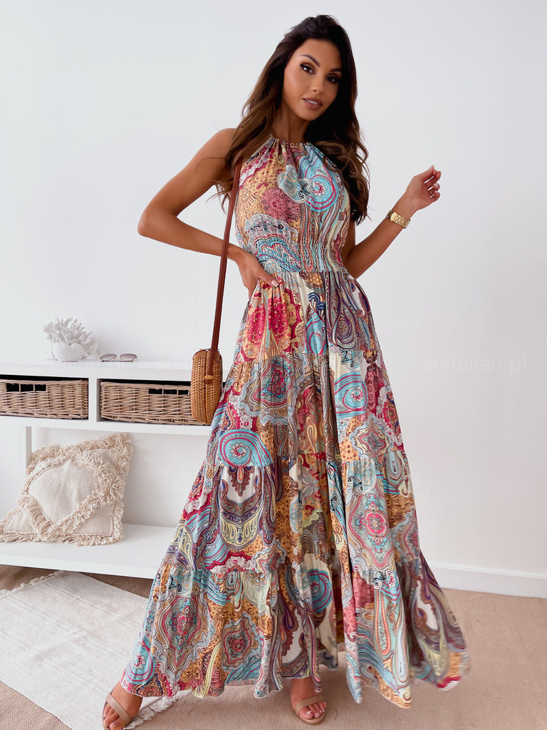 Robe maxi pour femmes en style boho avec décolleté nageur et jupe fluide Chic und Stil