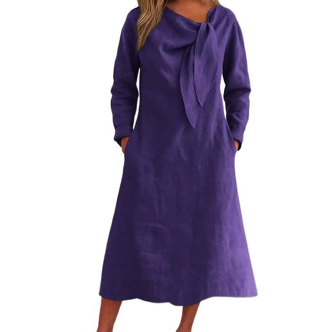 Robe en lin élégante pour femmes avec col asymétrique et col châle Chic und Stil
