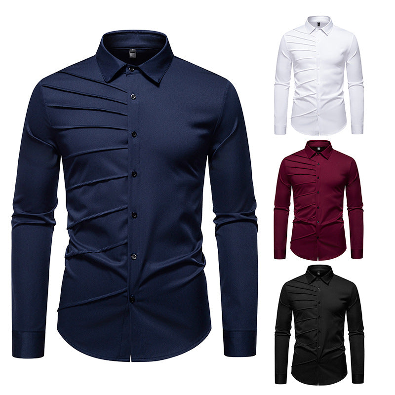 Chemise à manches longues tendance pour hommes avec un design de plis original Chic und Stil