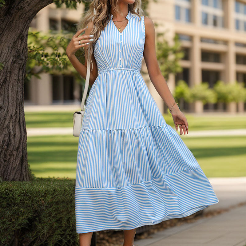 Robe maxi à rayures pour dames avec design de bouton Chic und Stil