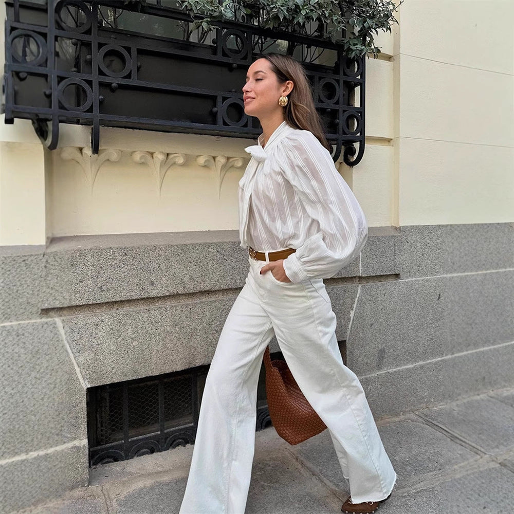 Blouse élégante pour femmes avec détail en nœud et design rayé Chic und Stil